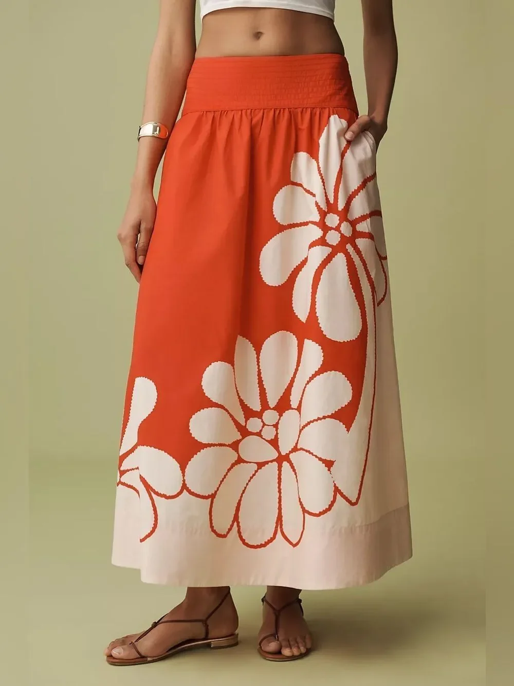 New Farm Rio x Anthropologie Printed Poplin Midi Skirt Size XL